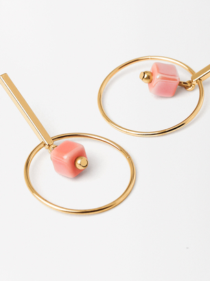 Monochromatic Gold Detail Earrings, Pink, hi-res