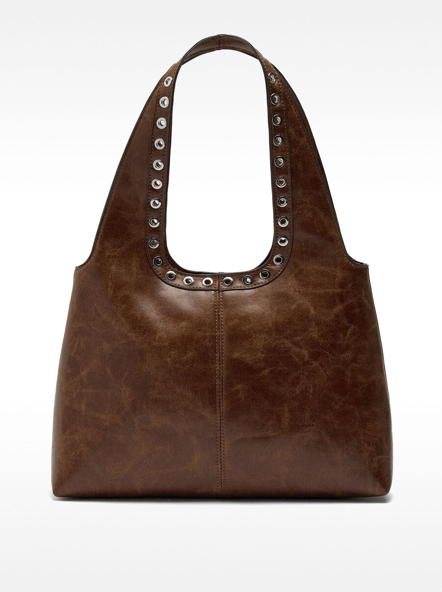 Crackled shoulder bag with studs