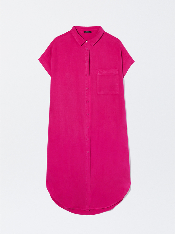 Lyocell Shirt Dress, Fuchsia, hi-res