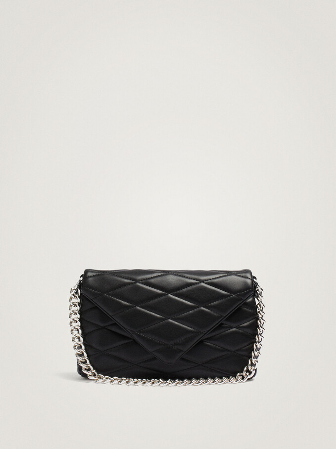 Quilted Handbag With Chain Handle, Black, hi-res
