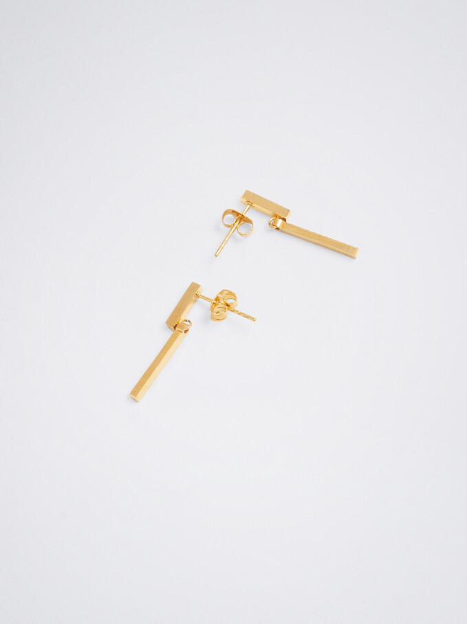 Stainless Steel Earrings With Crystals, Golden, hi-res