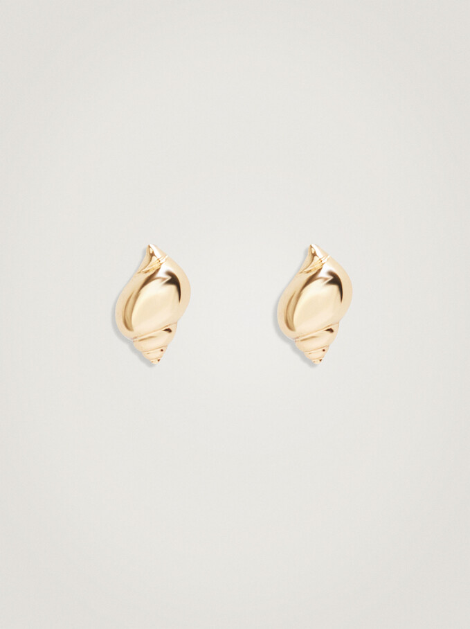 Golden Earrings With Shell, Golden, hi-res