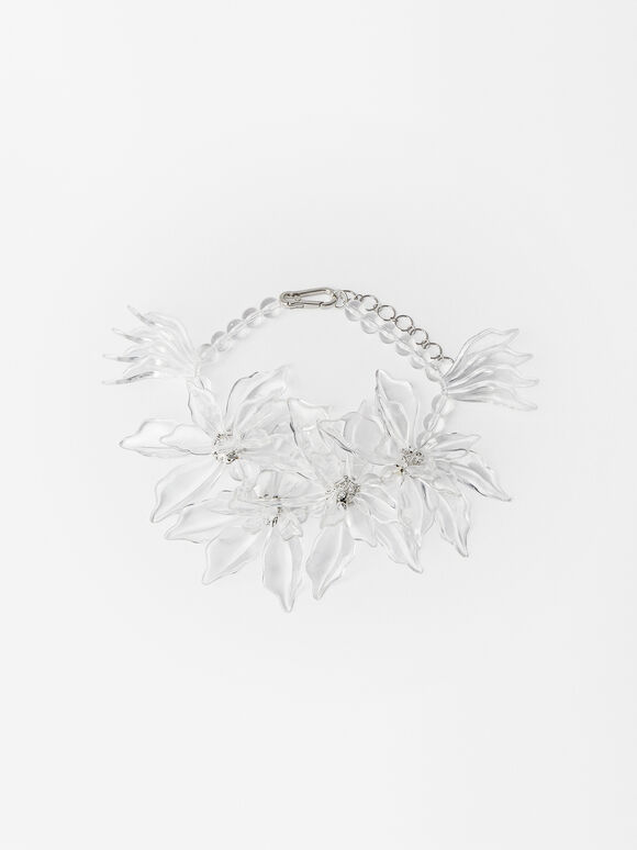 Online Exclusive - Halsband Mit Blumen, Silber, hi-res