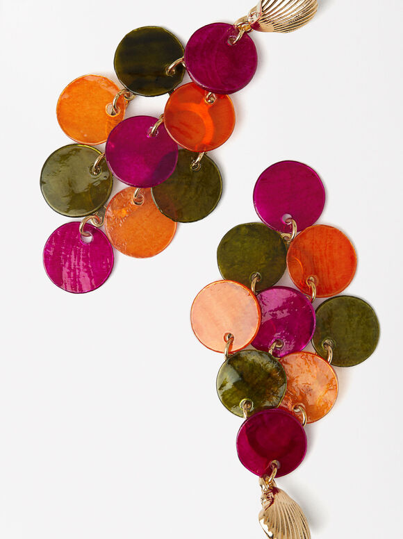 Boucles D'Oreilles Longues Avec Coquillages Multicolores, Multicolore, hi-res