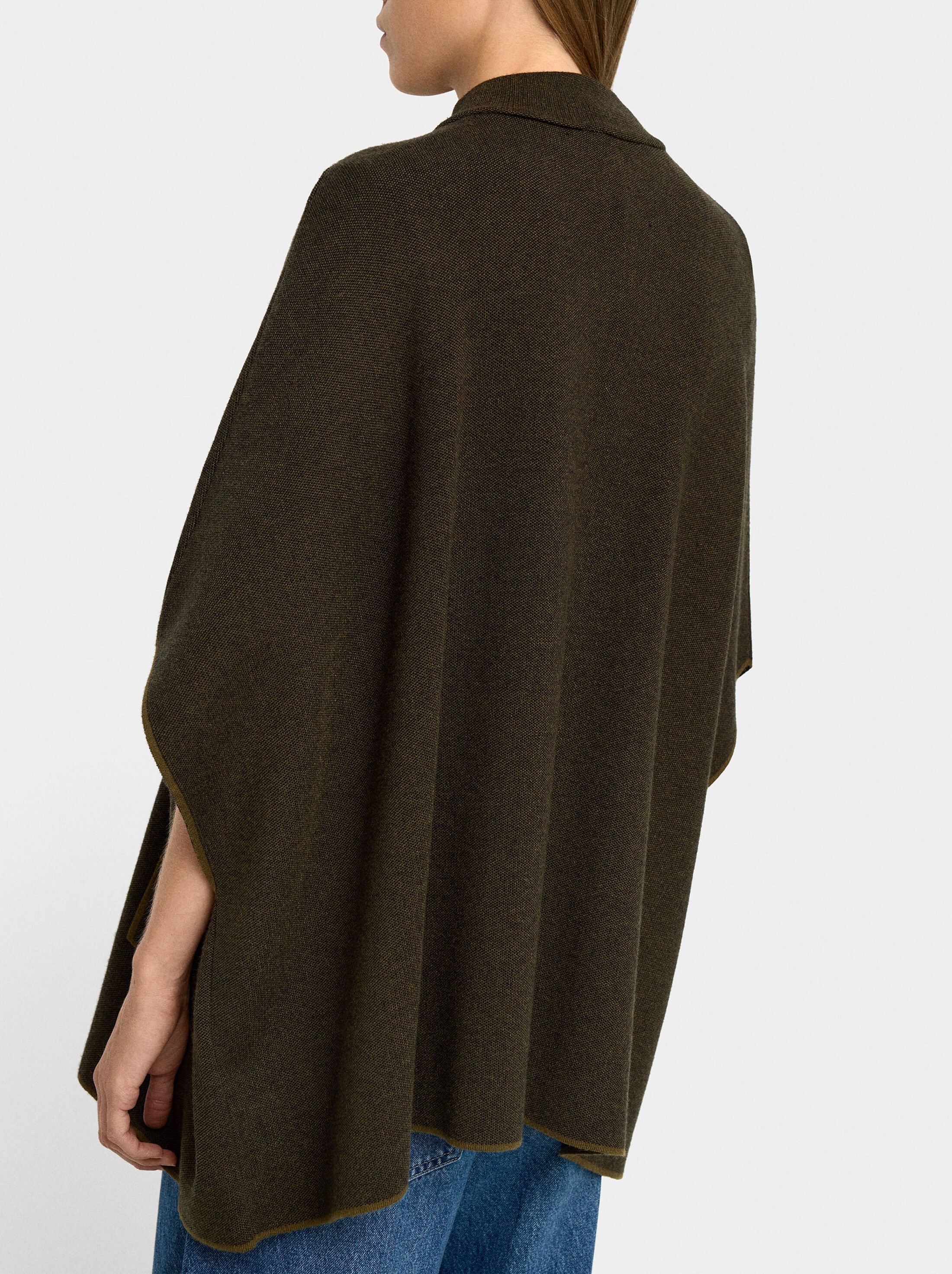 Knitted poncho with stitching detail image number 4.0