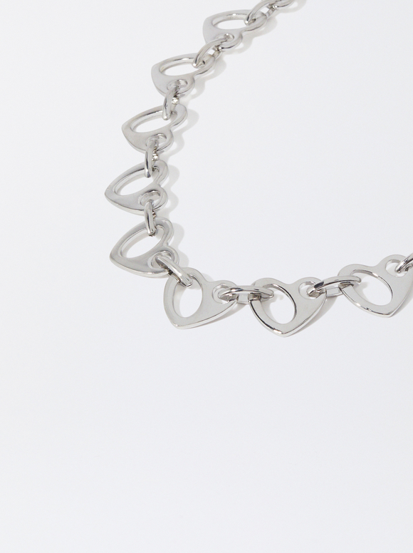 Silver Necklace With Hearts, Silver, hi-res