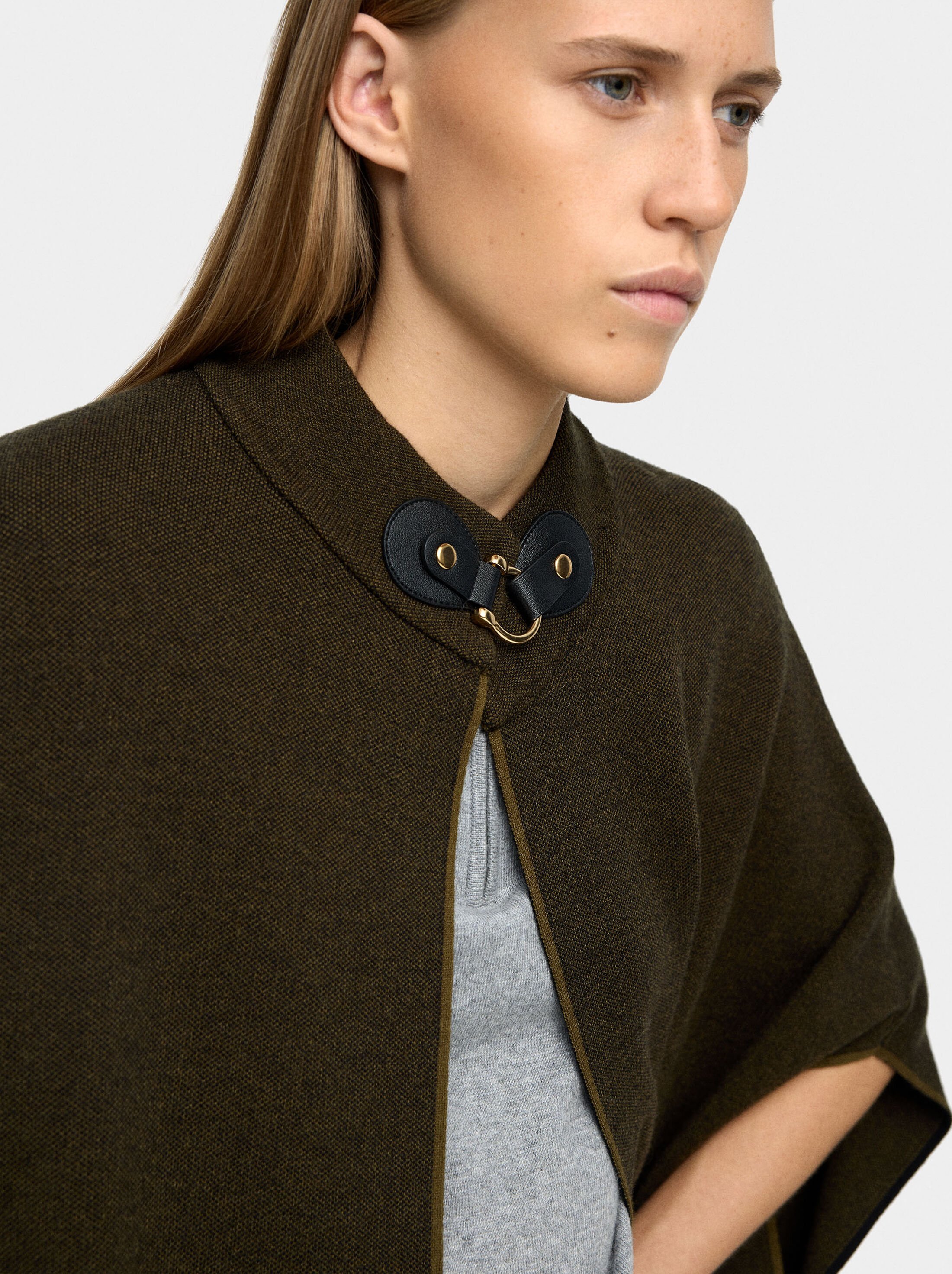 Knitted poncho with stitching detail image number 5.0