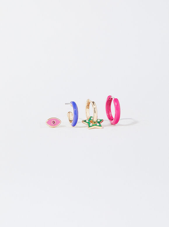 Set Of Enamel Earrings, Multicolor, hi-res