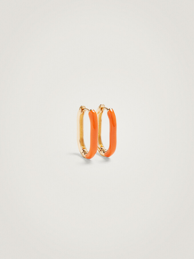 Enamel Hoop Earrings, Orange, hi-res