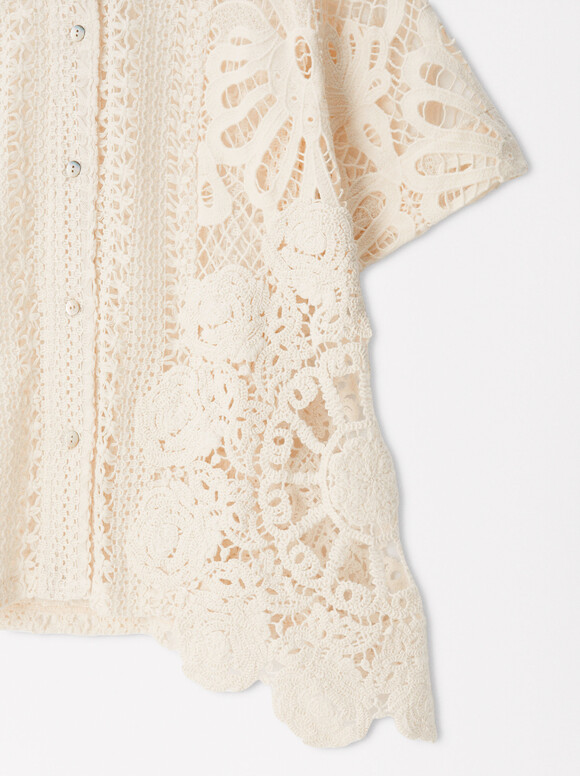 Crochet Cotton Shirt, Ecru, hi-res