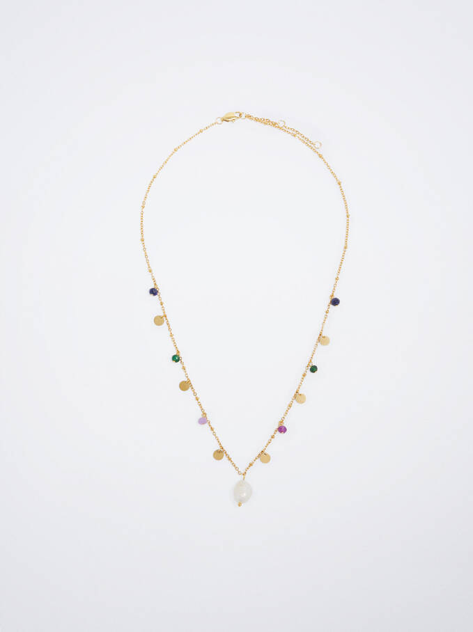 Halskette Aus Stahl Mit Perlen, Mehrfarbig, hi-res