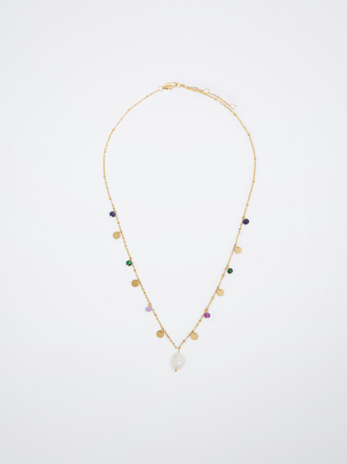 Stainless Steel Necklace With Freshwater Pearl, Multicolor, hi-res