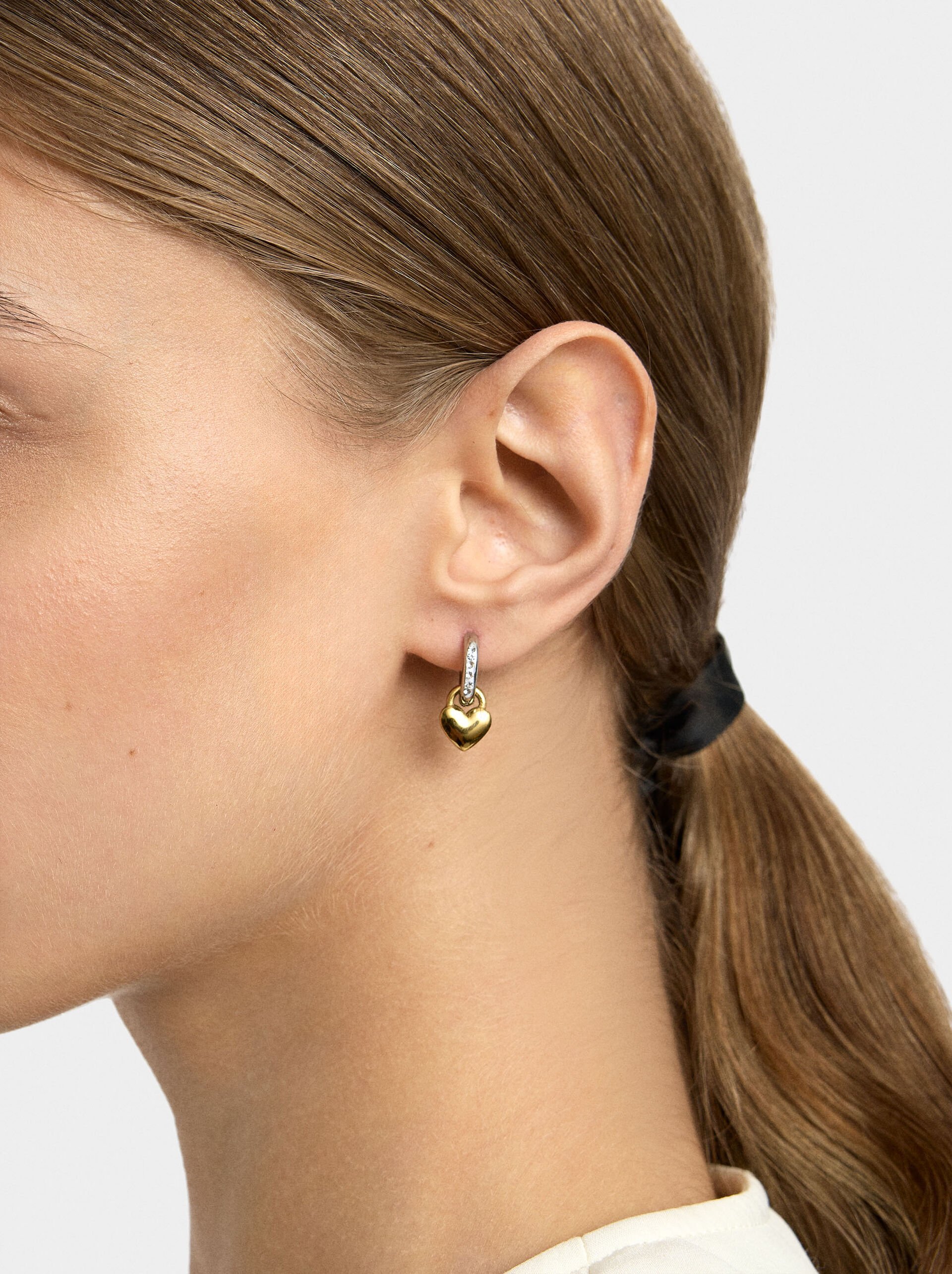 Heart single hoop earring - stainless steel image number 1.0