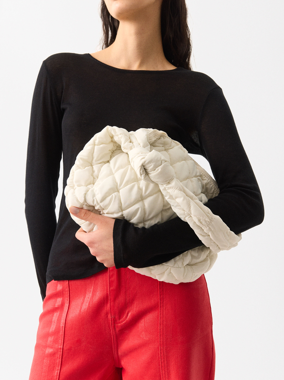 Quilted Nylon Shoulder Bag, Ecru, hi-res