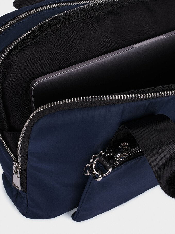 Nylon Briefcase With Chain Detail, Navy, hi-res