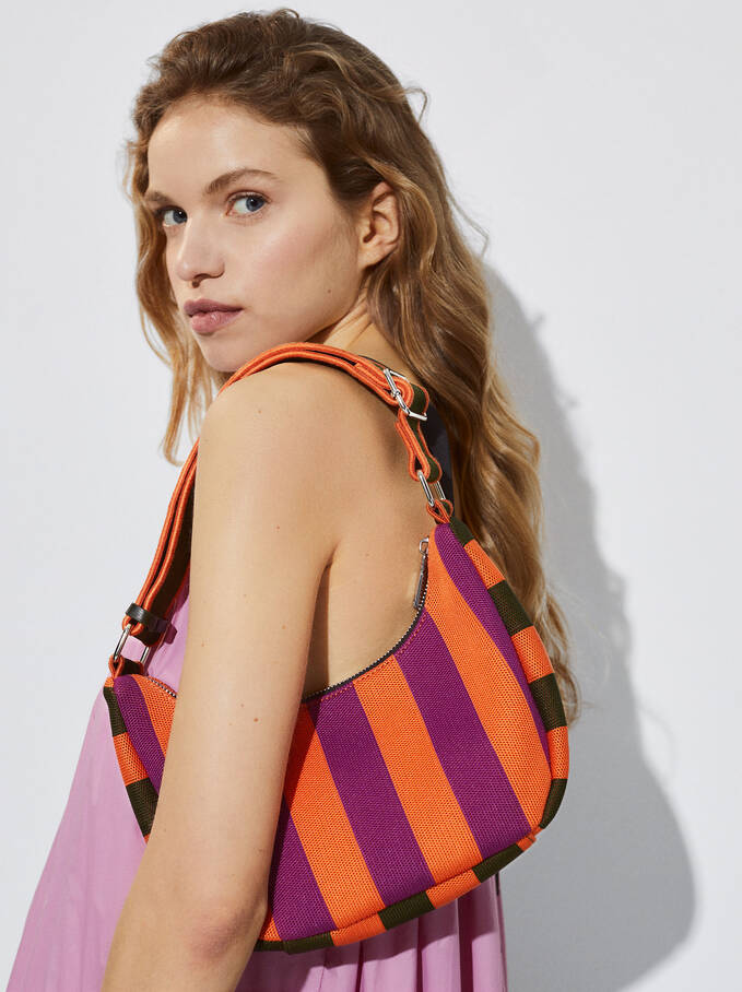Striped Shoulder Bag, Orange, hi-res