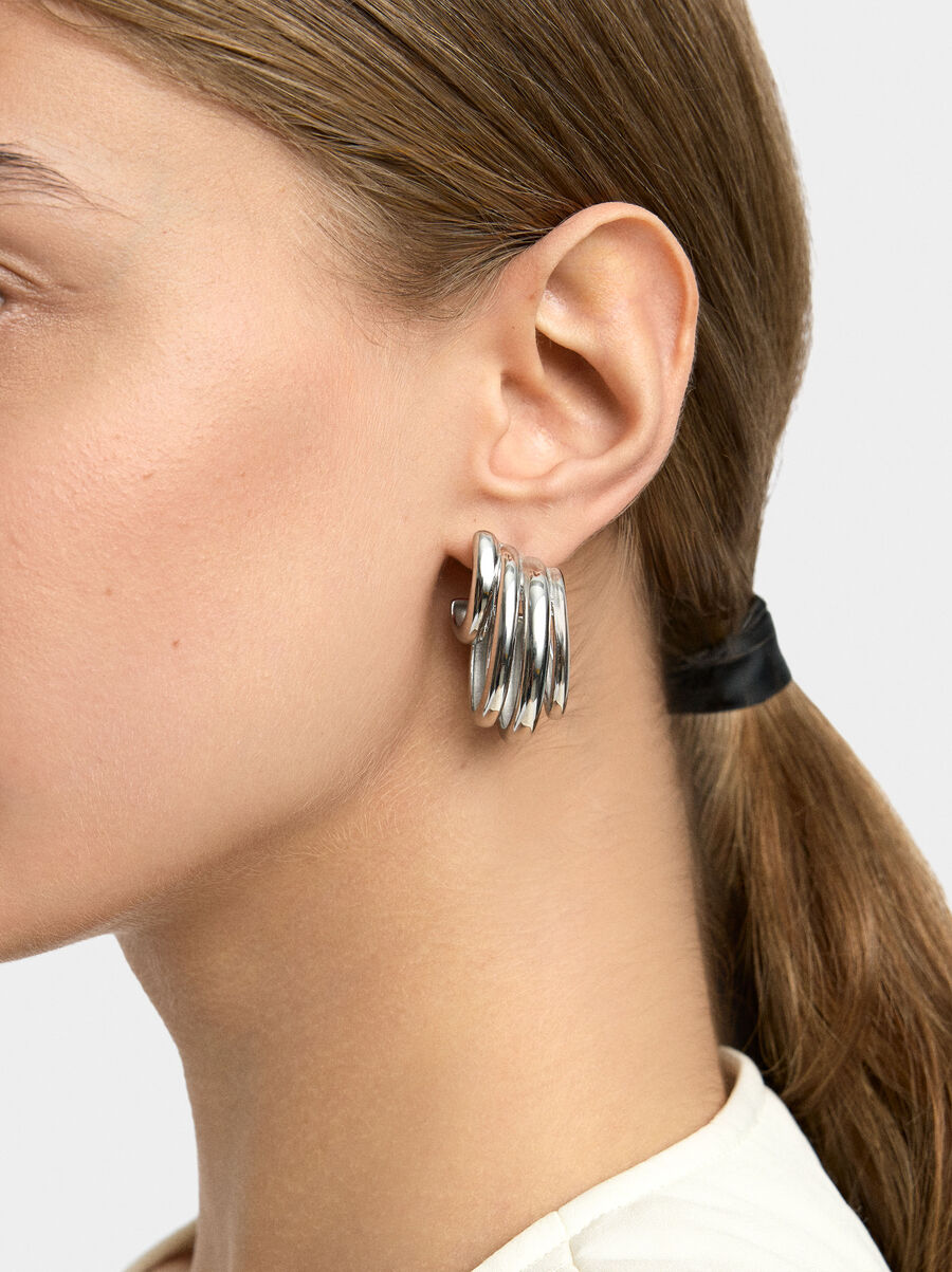 Triple-effect hoop earrings – stainless steel