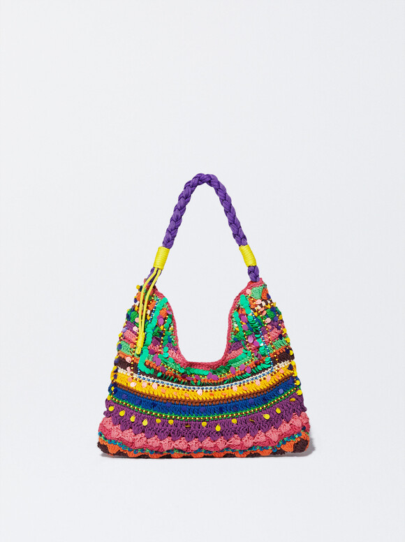 Sequinned Crochet Shoulder Bag, Multicolor, hi-res