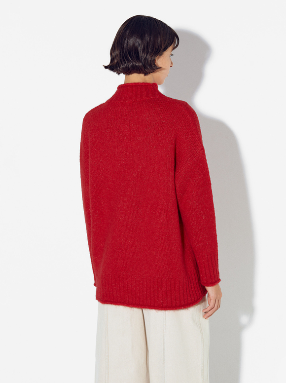 Online Exclusive - Knit Sweater With Wool, Red, hi-res