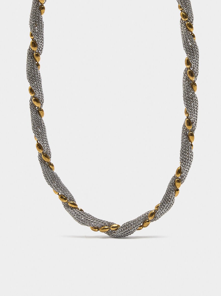 Bicolor intertwined necklace with stainless steel