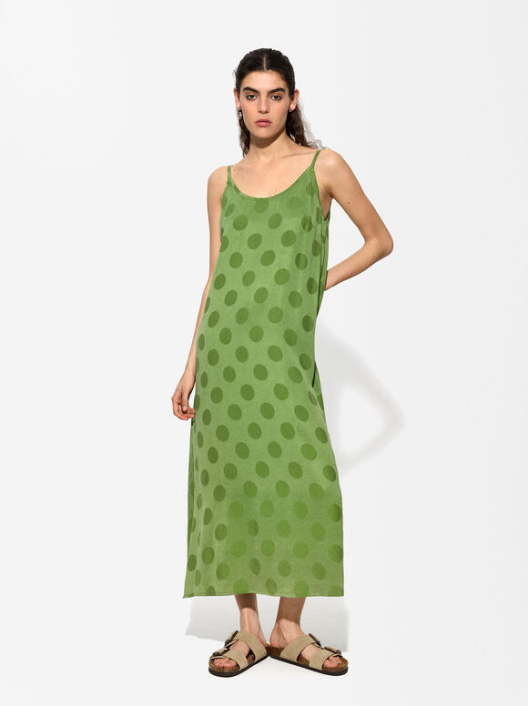 Polka Dot Long Dress, Green, hi-res