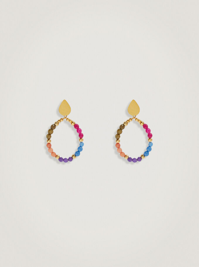 Steel Earrings With Semiprecious Stone, Multicolor, hi-res