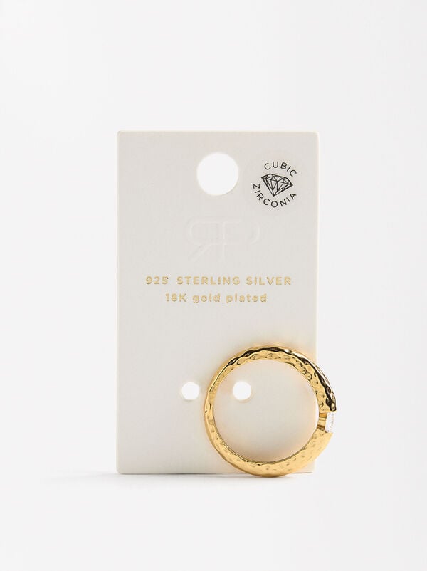 Hammered effect ring with zirconia - 925 sterling silver