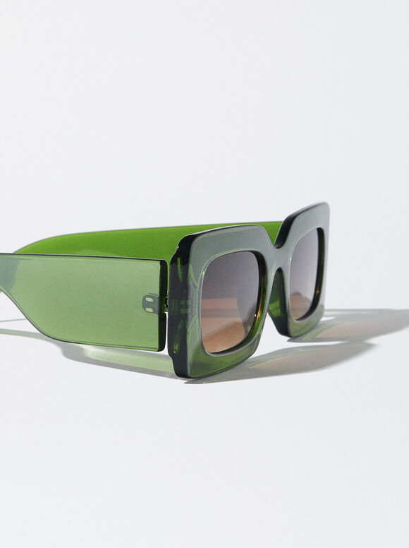 Square Sunglasses, Green, hi-res