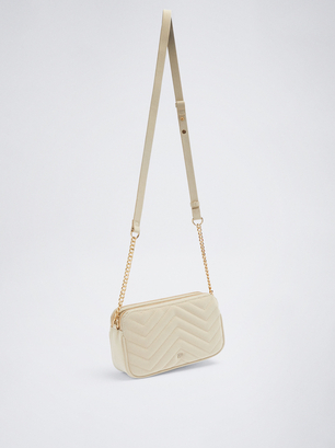 Quilted Crossbody Bag With Chain, Ecru, hi-res
