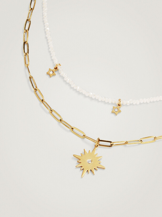 Set Of Steel Necklaces With Stars, Beige, hi-res