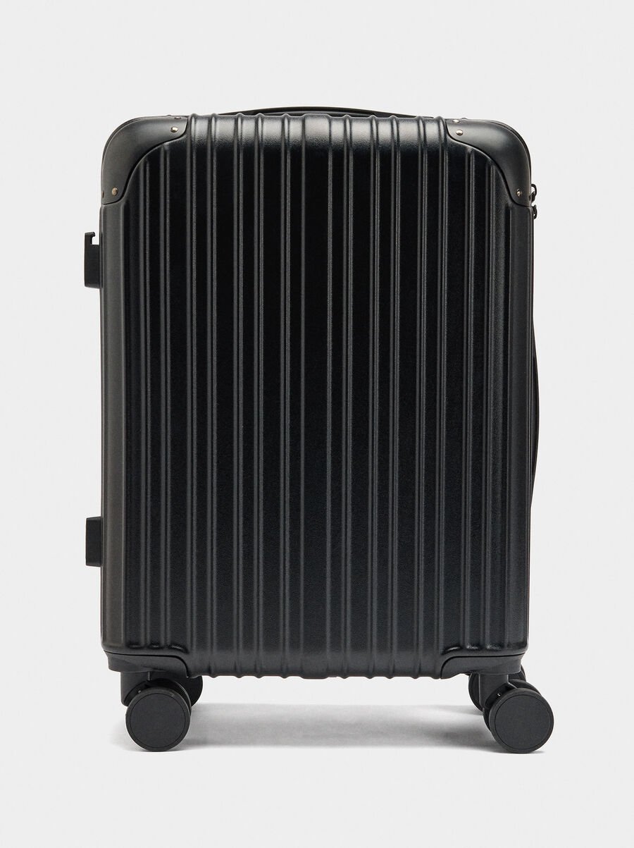 Striped travel suitcase