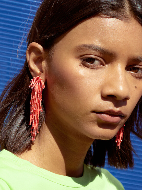 Earrings With Beads, Coral, hi-res
