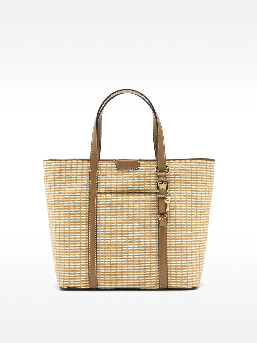 Striped straw effect tote bag