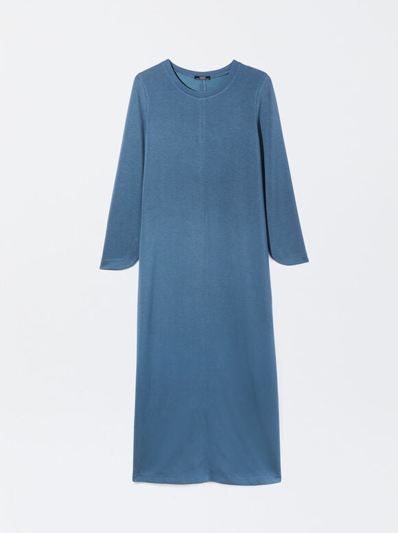 Długa Sukienka Z Rozcięciem, Niebieski, hi-res
