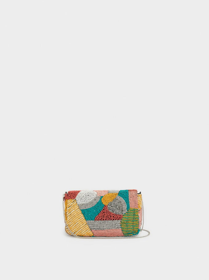 Party Handbag With Beads, Coral, hi-res