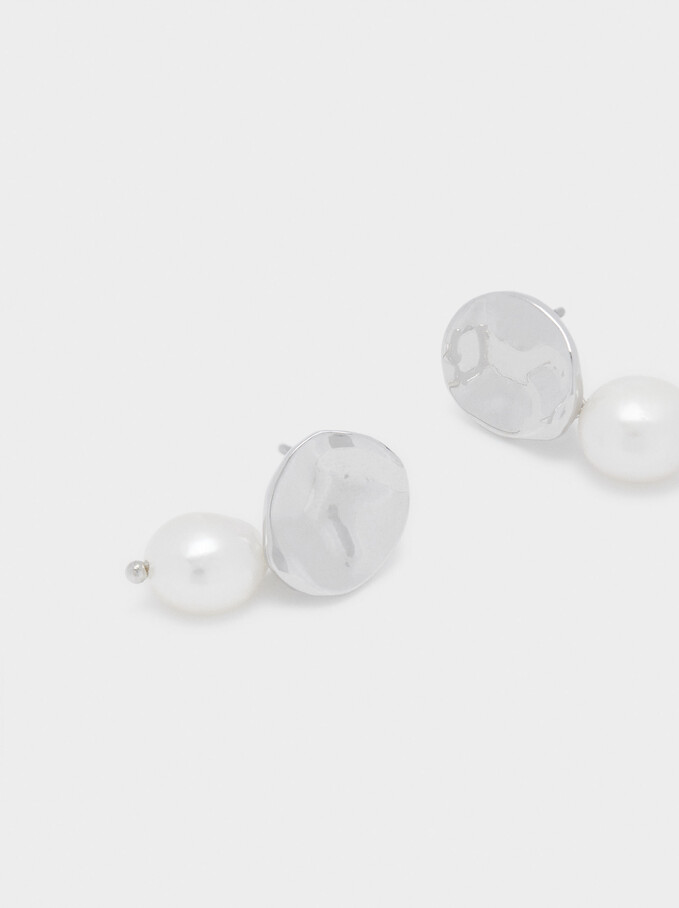 Small Earrings With Pearl And Stone, White, hi-res