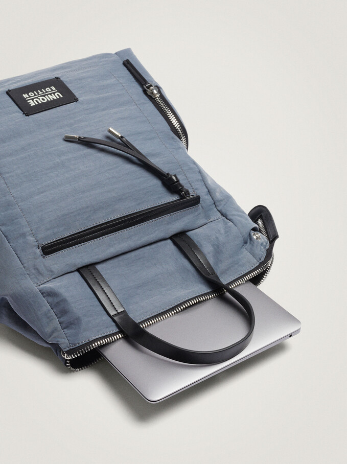 Nylon Backpack Made From Recycled Materials, Blue, hi-res