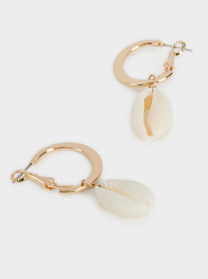 Hoop Earrings With Shell Pendant, Golden, hi-res