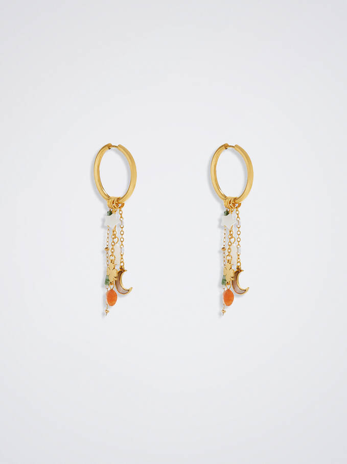 Stainless Steel Hoops With Semiprecious Stone, Multicolor, hi-res