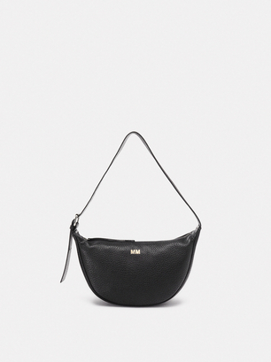 Personalized Leather Shoulder Bag, Black, hi-res