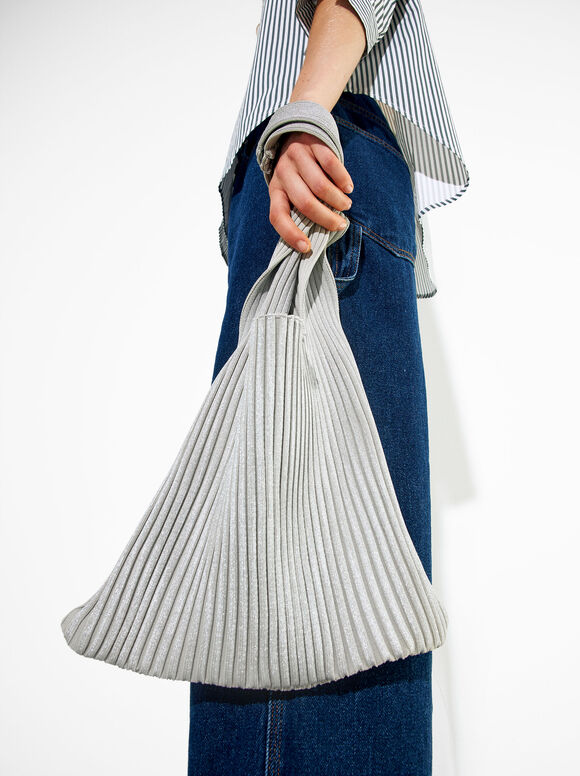 Fabric Handbag, Silver, hi-res
