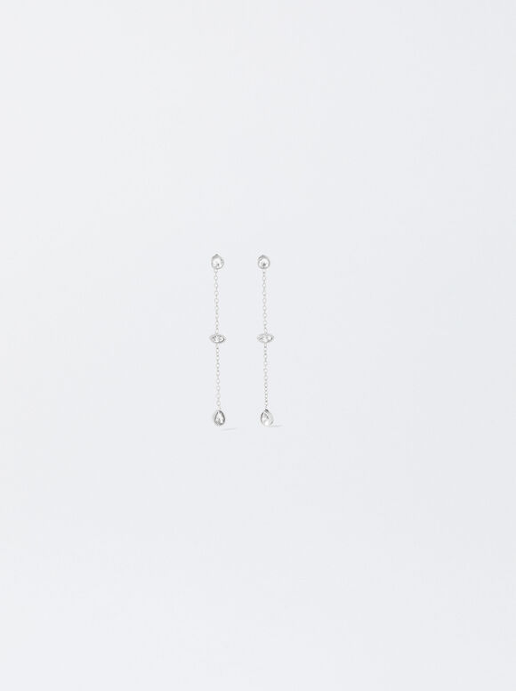 Stainless Steel Earrings With Crystals, Silver, hi-res