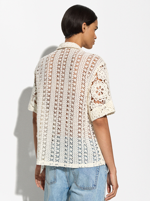 Crochet Cotton Shirt, Ecru, hi-res