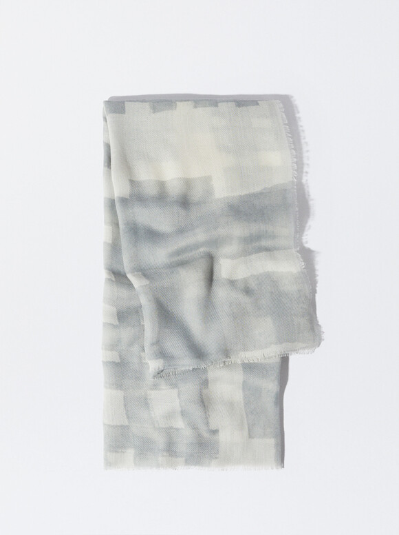 Printed Scarf, Grey, hi-res