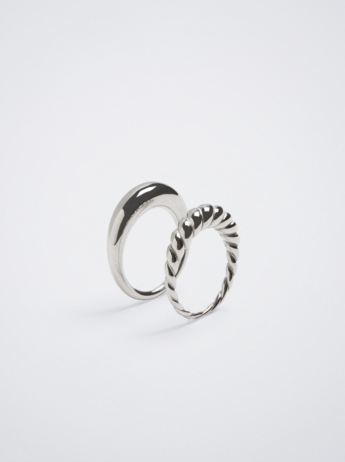 Set De Bagues En Acier, Argent, hi-res
