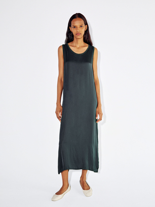 Satin Midi Dress, Grey, hi-res