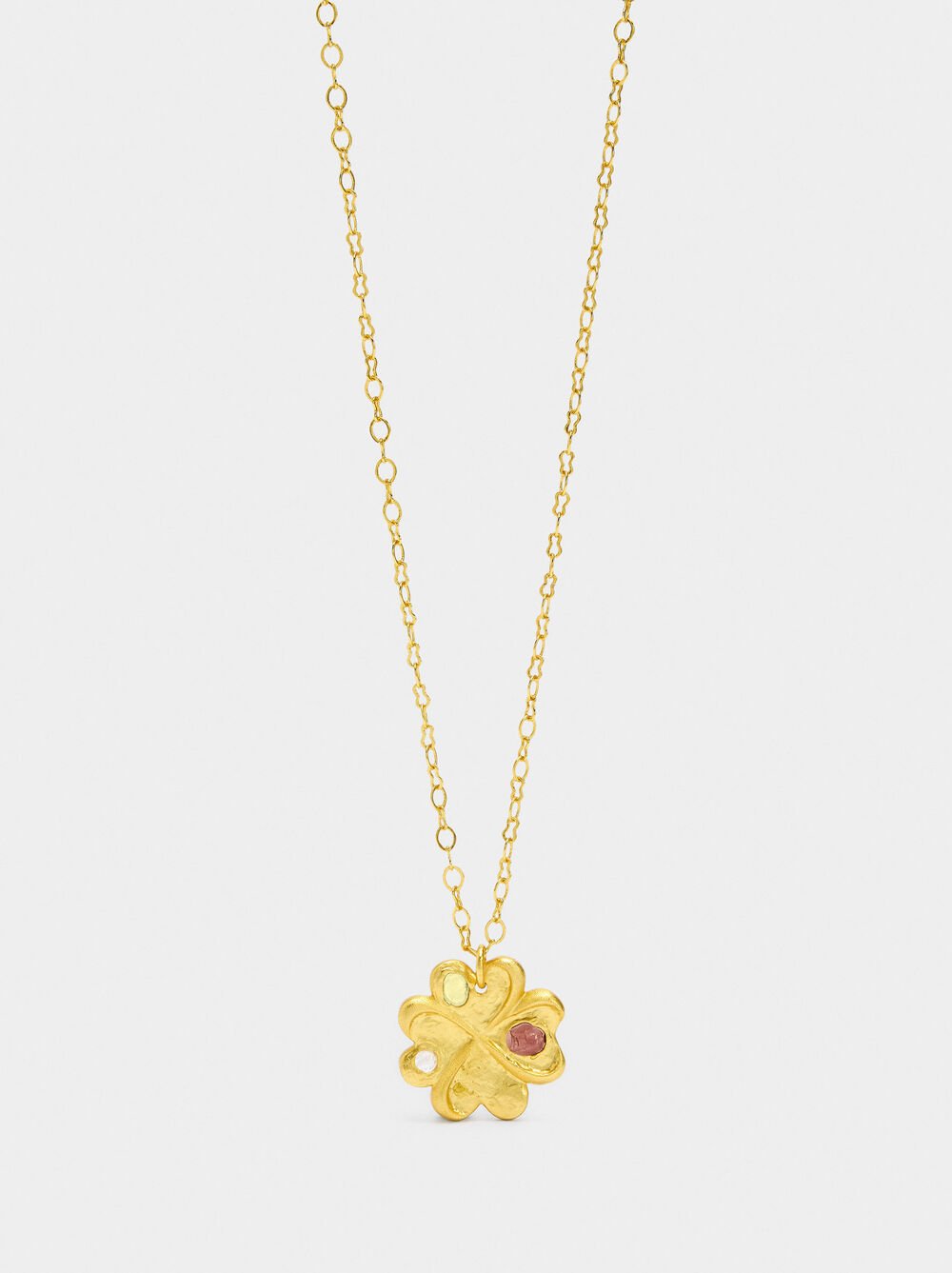 Necklace pendant clover with stones - 18k gold swim