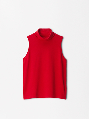 100% Cotton High Neck T-Shirt, Red, hi-res