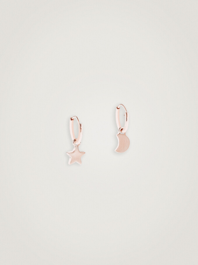 Small Hoop Earrings With Moon And Star, Orange, hi-res