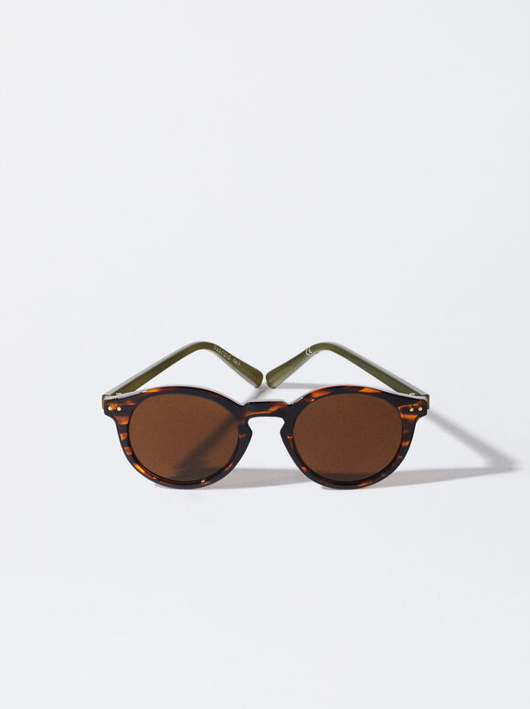 Runde Sonnenbrille In Schildpattoptik, Khaki, hi-res